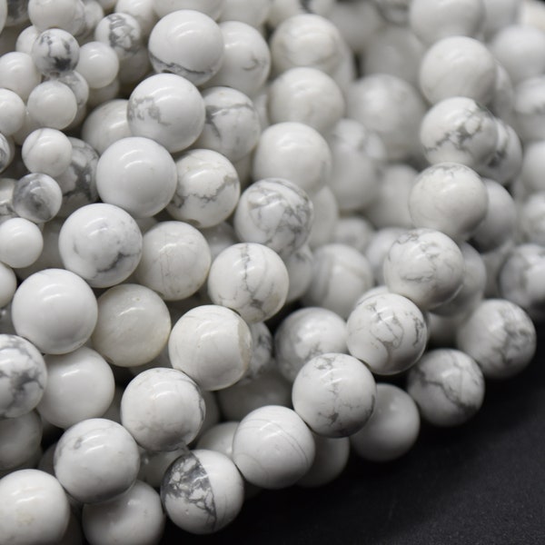 White Howlite Round Beads - 4mm, 6mm, 8mm, 10mm, 12mm sizes - 14" Strand - Natural Semi-precious Gemstone