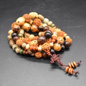 Mixed Bodhi Seed And Nut Beads - 108 Beads - Mala Prayer Beads - 49&quot; Strand
