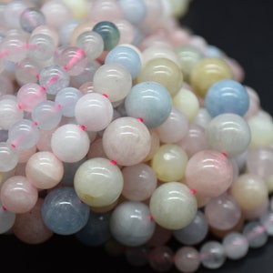 Beryl Morganite Round Beads - 4mm, 6mm, 8mm, 10mm sizes - 14&quot; Strand - Natural Gemstone Beads for Jewellery Making | Crystal Beads