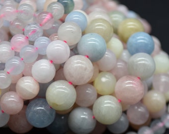 Natural Beryl / Morganite Semi-precious Gemstone Round Beads - 4mm, 6mm, 8mm, 10mm sizes - 15" strand