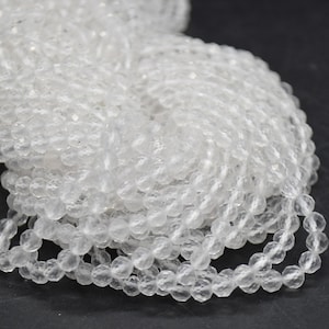 4mm Clear Quartz Gemstone FACETED Round Beads - 15&quot; strand | Semi-precious Gemstone Beads for Jewellery Making