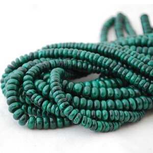 Malachite Gemstone Rondelle Spacer Beads 4mm, 6mm, 8mm sizes 15 strand image 1