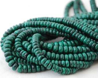 Malachite Gemstone Rondelle / Spacer Beads - 4mm, 6mm, 8mm sizes - 15" strand