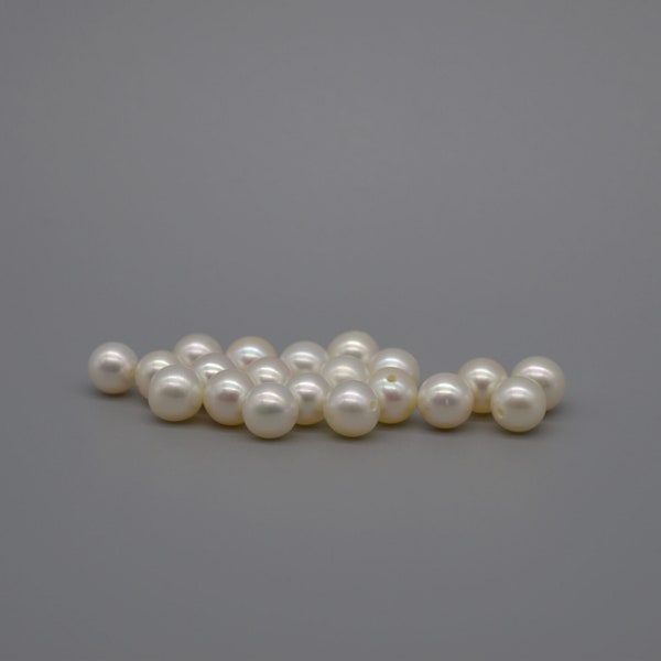 Perles d'eau douce rondes semi-percées de qualité supérieure AAAAA - Blanc - La paire (2 pièces) - pour boucles d'oreilles / bagues en perles - 8 tailles