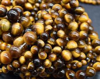 Natural Tigers Eye Semi-precious Gemstone Round Beads - 4mm, 6mm, 8mm, 10mm sizes - 15" strand