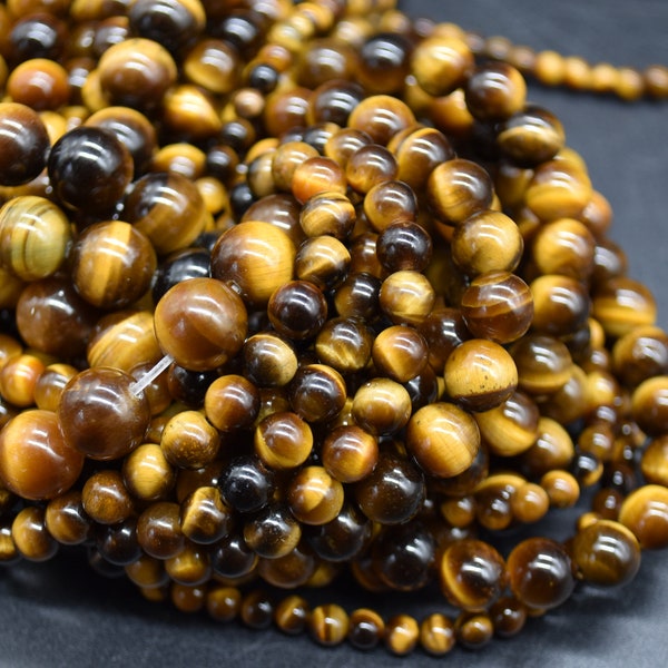 Tigers Eye Round Beads - 4mm, 6mm, 8mm, 10mm sizes - 15" Strand - Natural Semi-precious Gemstone