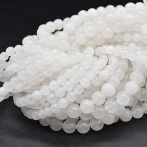 White Snow Jade Round Beads - 4mm, 6mm, 8mm, 10mm , 12mm sizes - 14&quot; Strand - Natural Gemstone Beads for Jewellery Making | Crystal Beads