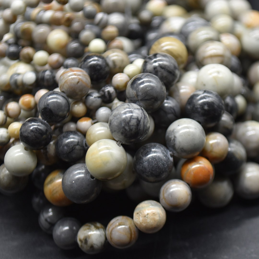 10mm Genuine Picasso Jasper Round Beads Strand | Natural Semi-Precious Gemstone Loose Beads For Jewelry Making, 15 Inch