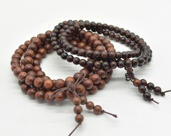 Purple Sandalwood Round Wood Beads - 108 Mala Prayer Beads - 6mm, 8mm