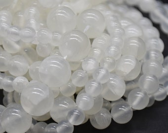 White Selenite Round Beads - 4mm, 6mm, 8mm, 10mm, 12mm sizes - 15" Strand - Natural Semi-precious Gemstone