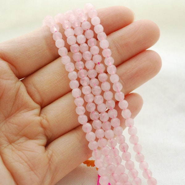 4mm Rose Quartz Gemstone FACETED Round Beads - 15" strand