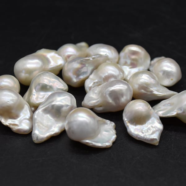 Perles boule de feu baroques d'eau douce blanches de qualité AA - pour boucles d'oreilles / pendentifs - 1 pièce - 14 mm - 22 mm x 10 mm - 13 mm