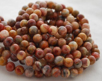 Red Crazy Lace Agate Round Beads - 4mm, 6mm, 8mm, 10mm sizes - 15" Strand -  Semi-precious Gemstone