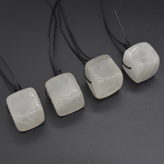 Natural Clear Quartz Cube Semi precious Gemstone Pendant 2cm