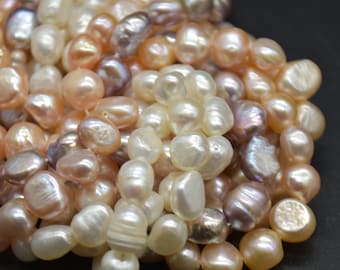 Sötvattenspärlpärlor - Barocka Pebble Nugget-pärlor - Vit Persika Orange Rosa Lila - 7 mm - 9 mm - 14" sträng - För smyckestillverkning