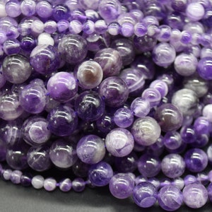 Chevron Amethyst Round Beads - 4mm, 6mm, 8mm, 10mm sizes - 14&quot; Strand - Natural Gemstone Beads for Jewellery Making | Crystal Beads