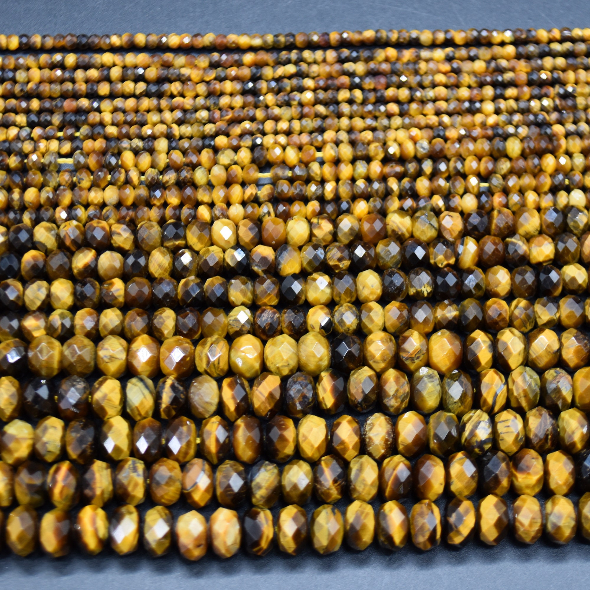 thumbnail interactive-video image 1 of Natural Brown Tiger's Eye Rondelle Beads – Faceted Spacer Beads For Jewelry Making – 15+ Pieces 1 of 5