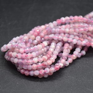 3mm Lepidolite in Tourmaline Gemstone FACETED Round Beads - 15" Strand