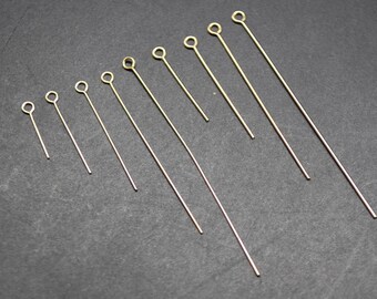 Apprêts en or 14 carats - Épingles à œillets en or - 0,50 mm, 0,64 mm - 6, 10, 20 ou 50 pièces - Fabriqués aux États-Unis