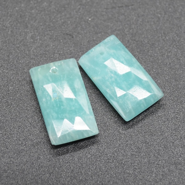 Amazonite Faceted Gemstone Rectangular Earrings Beads - 1.8cm X 1cm - 1 Pair