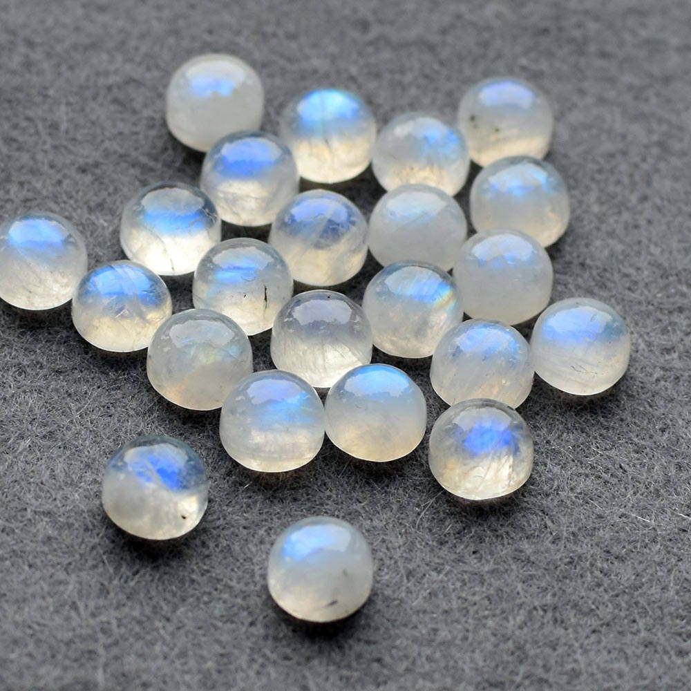 Grade AA Natural Rainbow Moonstone Semi-precious Gemstone Round Caboc…