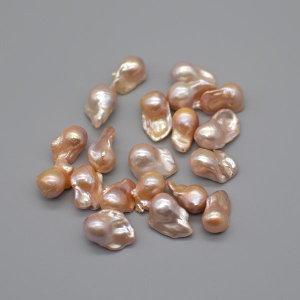 Orange Pink Freshwater Baroque Fireball Pearl Bead - Half Drilled for Earrings Pendant - 1 Count - 23mm - 25mm x 15mm