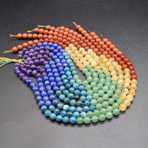 7 Chakra Gemstone Round Beads - 4mm 6mm 8mm 10mm - 14&quot; Strand - Mixed Rainbow Gemstone Beads for Jewellery Making | Crystal Beads | Set 02