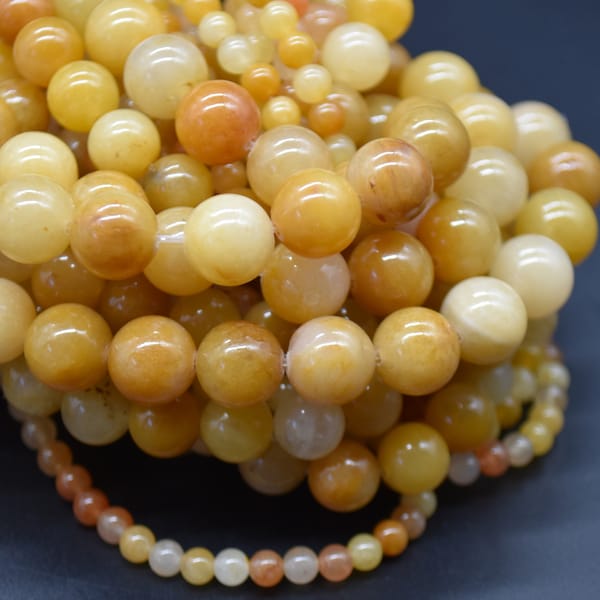 Dark Yellow Calcite Round Beads - 4mm, 6mm, 8mm, 10mm sizes - 15" Strand - Natural Semi-precious Gemstone