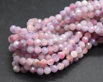 4mm Lepidolite in Pink Tourmaline Gemstone FACETED Round Beads - 15" Strand | Semi-precious Gemstone Beads for Jewellery Making