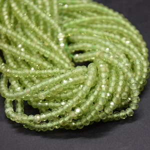 Peridot Gemstone FACETED Rondelle Spacer Beads - 3mm, 4mm sizes - 15&quot; strand