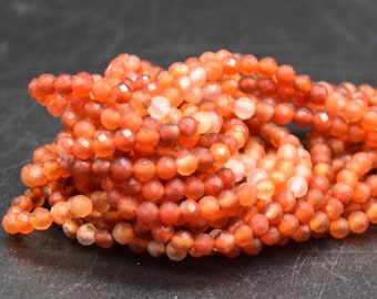 3mm Carnelian Red Agate Gemstone Faceted Round Beads - 15" Strand - Mixed Gradient Colours