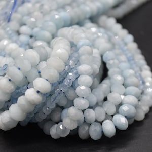 Aquamarine Gemstone FACETED Rondelle Spacer Beads - 3mm, 4mm, 6mm, 8mm sizes - 15&quot; strand