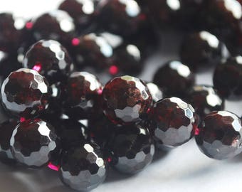 Garnet FACETED Round Beads - 6mm, 8mm, 10mm sizes - 15" Strand - Natural Semi-precious Gemstone