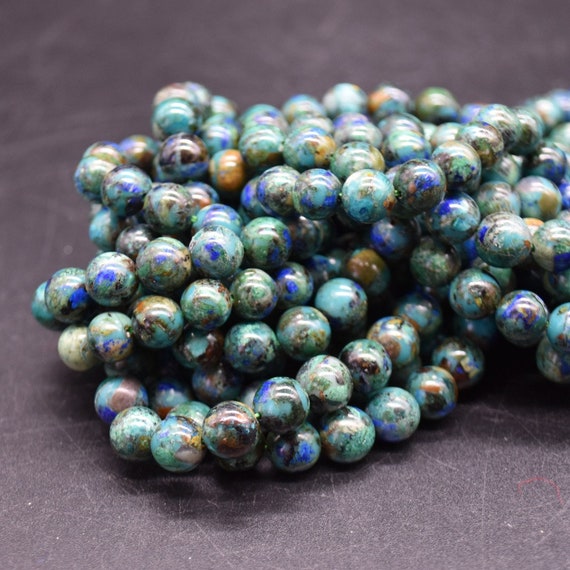 Boucles D'oreilles Longues En Perles D'azurite Et Chrysocolle - Plaqué Or, Crochets