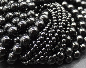 Perles rondes en tourmaline noire - tailles 4 mm, 6 mm, 8 mm, 10 mm - brin de 14 po. - Perles de pierres naturelles pour la fabrication de bijoux | Perles de cristal