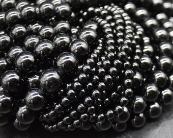 Natural Black Tourmaline Semi-precious Gemstone Round Beads - 4mm, 6mm, 8mm, 10mm sizes - 15" strand