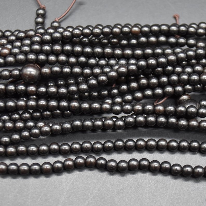 Black Sandalwood Round Wood Beads - 108 Mala Prayer Beads - 4mm, 6mm, 8mm, 10mm image 3