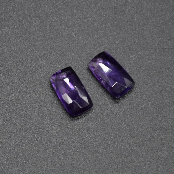 Amethyst Faceted Gemstone Rectangular Earrings Beads - 1.3cm X 0.7cm - 1 Pair