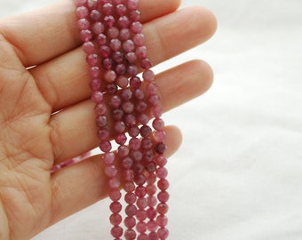 4mm Pink Tourmaline Gemstone FACETED Round Beads - 15" strand