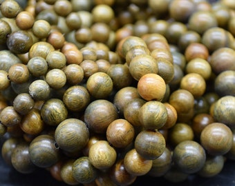Green Sandalwood / Verawood Round Wood Beads - 108 Mala Prayer Beads - 4mm, 6mm, 8mm, 10mm