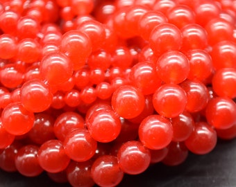 Ruby Red Jade (dyed) Round Beads - 4mm, 6mm, 8mm, 10mm sizes - 15" Strand