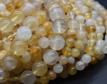 Perle rotonde di quarzo ematoide giallo (guaritore dorato) - misure 4 mm, 6 mm, 8 mm, 10 mm - Forniture per la creazione di gioielli / Perle di cristallo