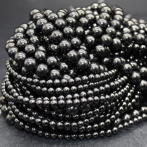 Jet Round Beads - 4mm, 6mm, 8mm, 10mm sizes - 14&quot; Strand - Natural Gemstone Beads for Jewellery Making | Crystal Beads