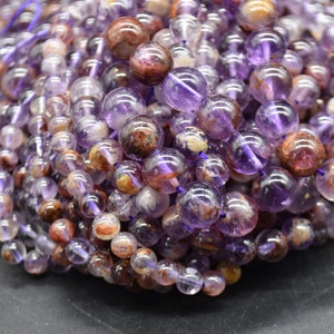 Purple Rutilated Quartz Round Beads - 4mm, 6mm, 8mm, 10mm sizes - 14&quot; Strand - Natural Gemstone Beads for Jewellery Making | Crystal Beads