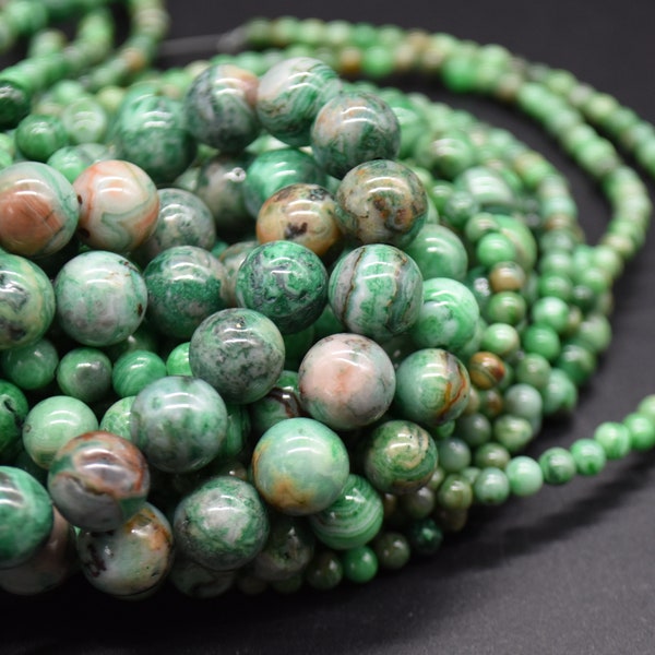 Green Crazy Lace Agate (dyed) Round Beads - 4mm, 6mm, 8mm, 10mm sizes - 15" Strand - Semi-precious Gemstone