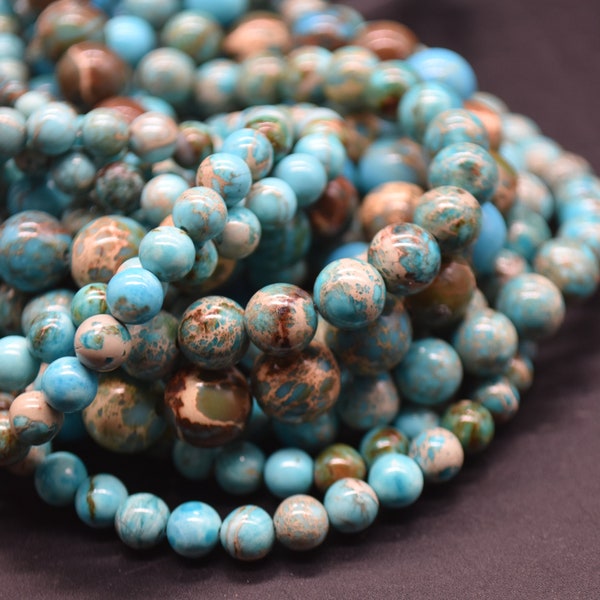 Imperial Jasper Blue (dyed) Round Beads - 4mm, 6mm, 8mm, 10mm sizes - 15" Strand