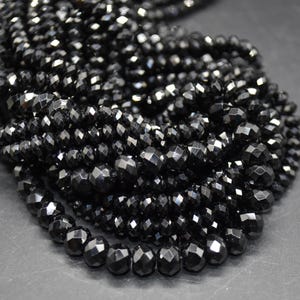 Black Spinel Gemstone FACETED Rondelle Spacer Beads - 2mm, 2.5mm, 4mm, 5mm, 6mm, 8mm sizes 15&quot; strand