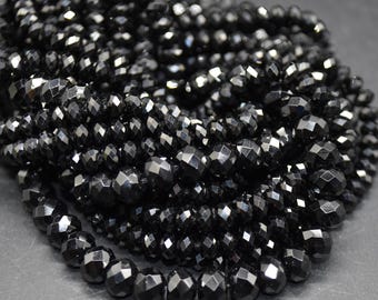 Contas espaçadoras Rondelle facetadas de pedra preciosa de espinélio negro - tamanhos de 2 mm, 2,5 mm, 4 mm, 5 mm, 6 mm, 8 mm, fio de 15"