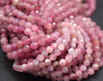 4mm Pink Tourmaline Gemstone FACETED Round Beads - 15" strand | Semi-precious Gemstone Beads for Jewellery Making