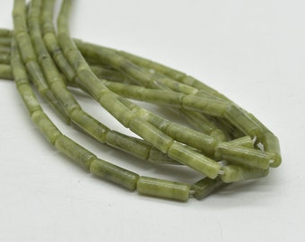 Green Jade Gemstone Round Tube Beads - 13mm x 4mm - 15" strand